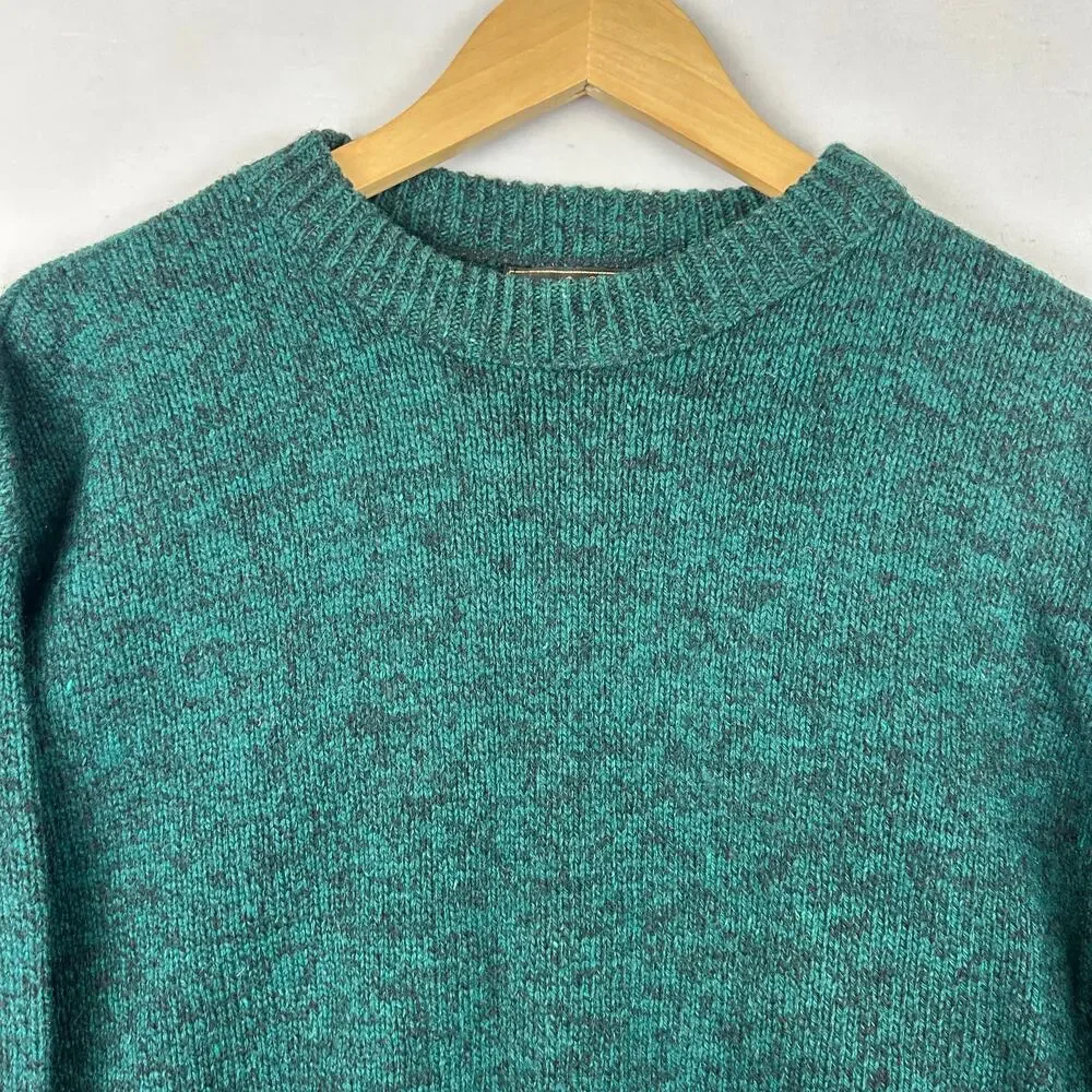 Eddie Bauer Vintage Green Wool Blend Fisherman Sweater Made in USA Men's Size S